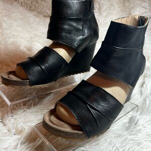 Elegant Black Leather Wedge Sandals